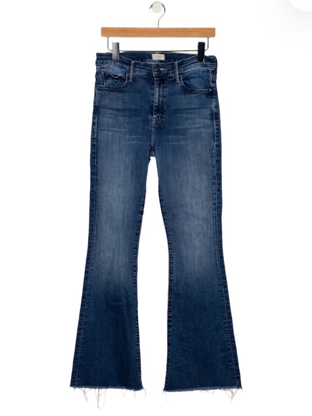 MOTHER High Rise Flare Jeans Size 28 Medium Wash Raw Hem Denim